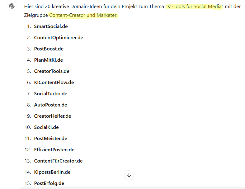 Vorschläge für Domainnamen